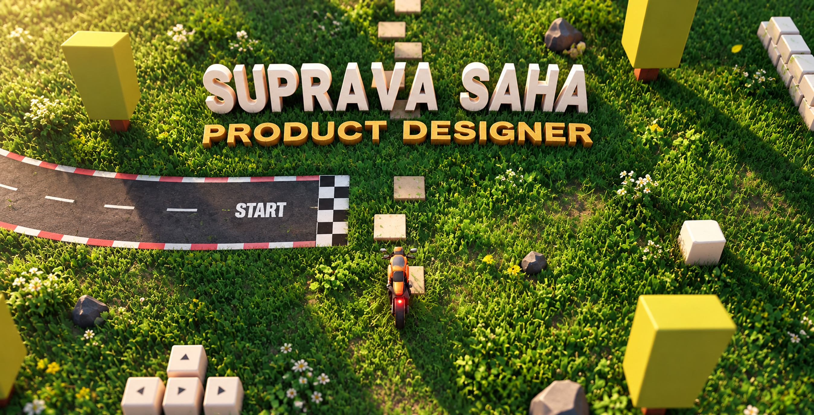 3D game portfolio — ride a bike through Suprava Saha's work