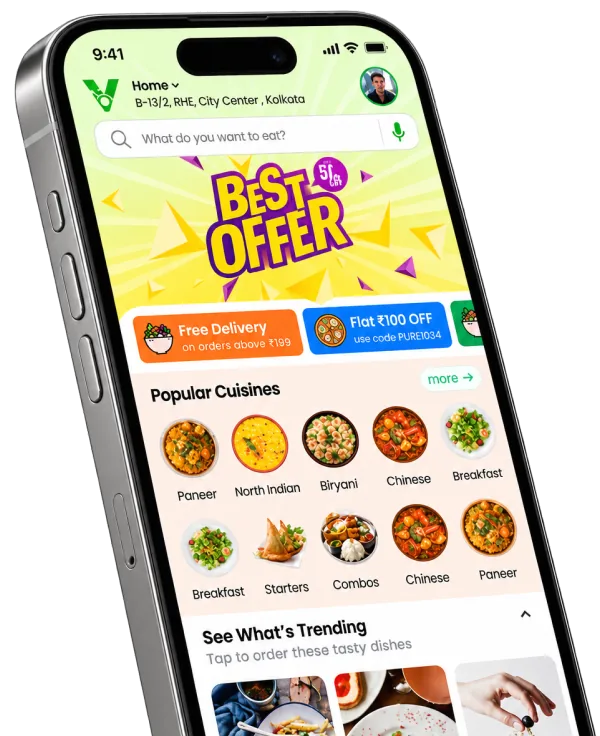 Food delivery app home screen on a phone
