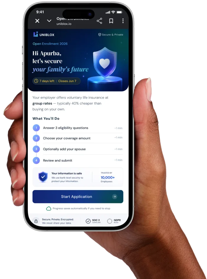 UniBlox enrollment flow on a phone